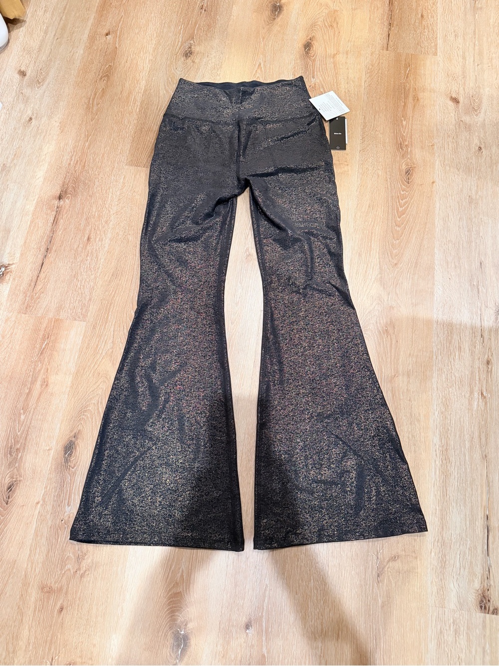 Beyond Yoga Black Metallic Gold Flare Pants